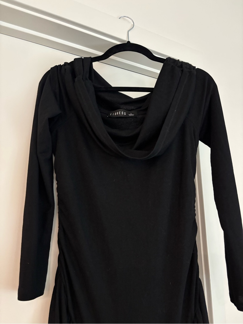 Black Cowl-Neck Long Sleeve Dress